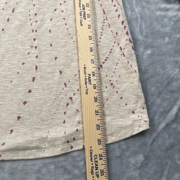 Democracy Top Womens Small Heather Tan Purple Abstract Print Ruched Sleeve - Picture 8 of 16